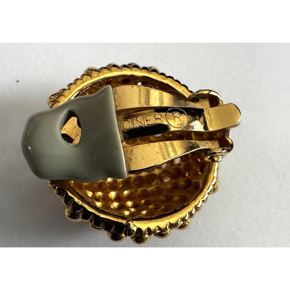 CINER Gold Dome Clip Earrings Beaded Etruscan Vintage Statement Designer - Picture 8 of 8